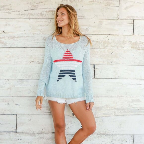 NWT Wooden Ships American Star Red White Ventana Blue Pullover Crew Sweater S/M - Picture 2 of 11